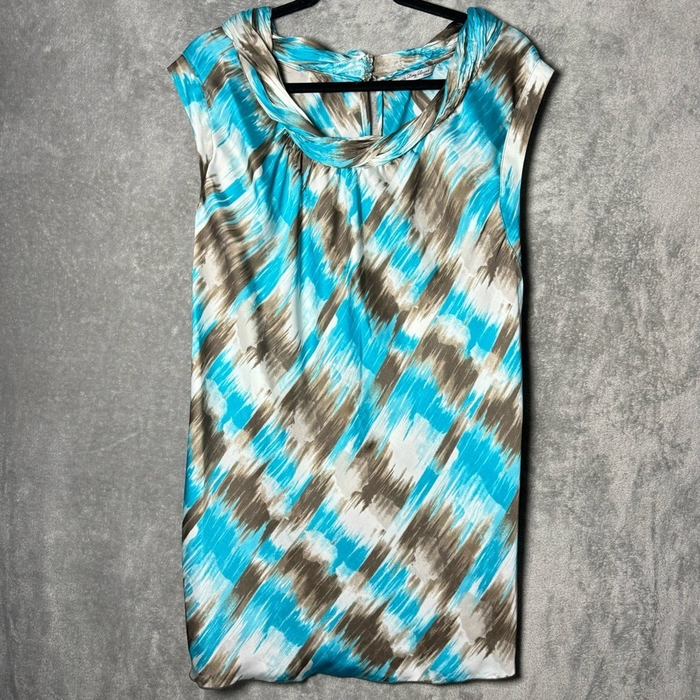 Signature Larry Levine 3X Shirt Top Blue Striped Sleeveless Scoop Neck Womens